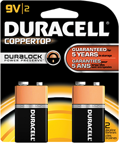 Duracell Coppertop Batteries 9 Volt 2 pk.